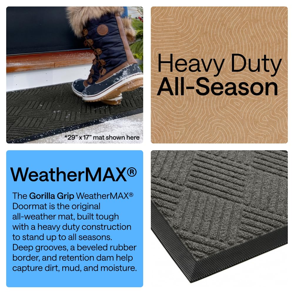 GORILLA GRIP WeatherMAX Door Mat, Indoor and Outdoor Use, Gray Diamond