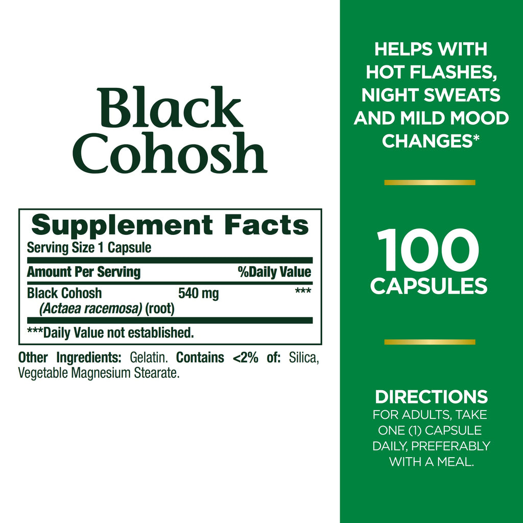 Nature's Bounty Black Cohosh Root Pills and Herbal Health Supplement, Natural Menopausal Support, 540 mg, 100 Capsules (Pack of 3)