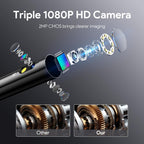 DEPSTECH Inspection Endoscope Camera with Lights: Triple Lens 5" IPS Screen Snake Camera with 16.5FT Flexible Cable, Waterproof 1080P Industrial Borescope Tool for Auto, Wall, Sewer, Pipe, Mechanics