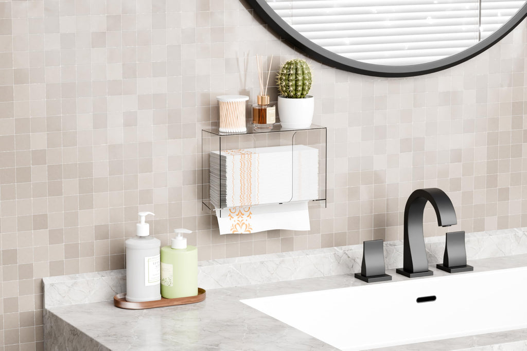 Cq Acrylic Wall Mount Multifold Paper Towel Dispenser & Box for Bathroom,Home -10.2x3.7x7.1 Inch - Clear Commercial Paper Towel Holder for Folded,Z Fold,C Fold,Trifold,Napkin,Hand Paper Towel