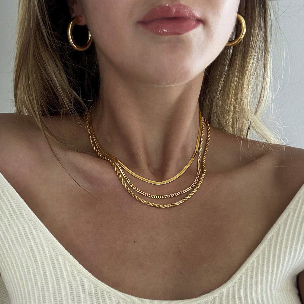 DEARMAY Layered 14K Gold Plated Chain Choker Necklace Set