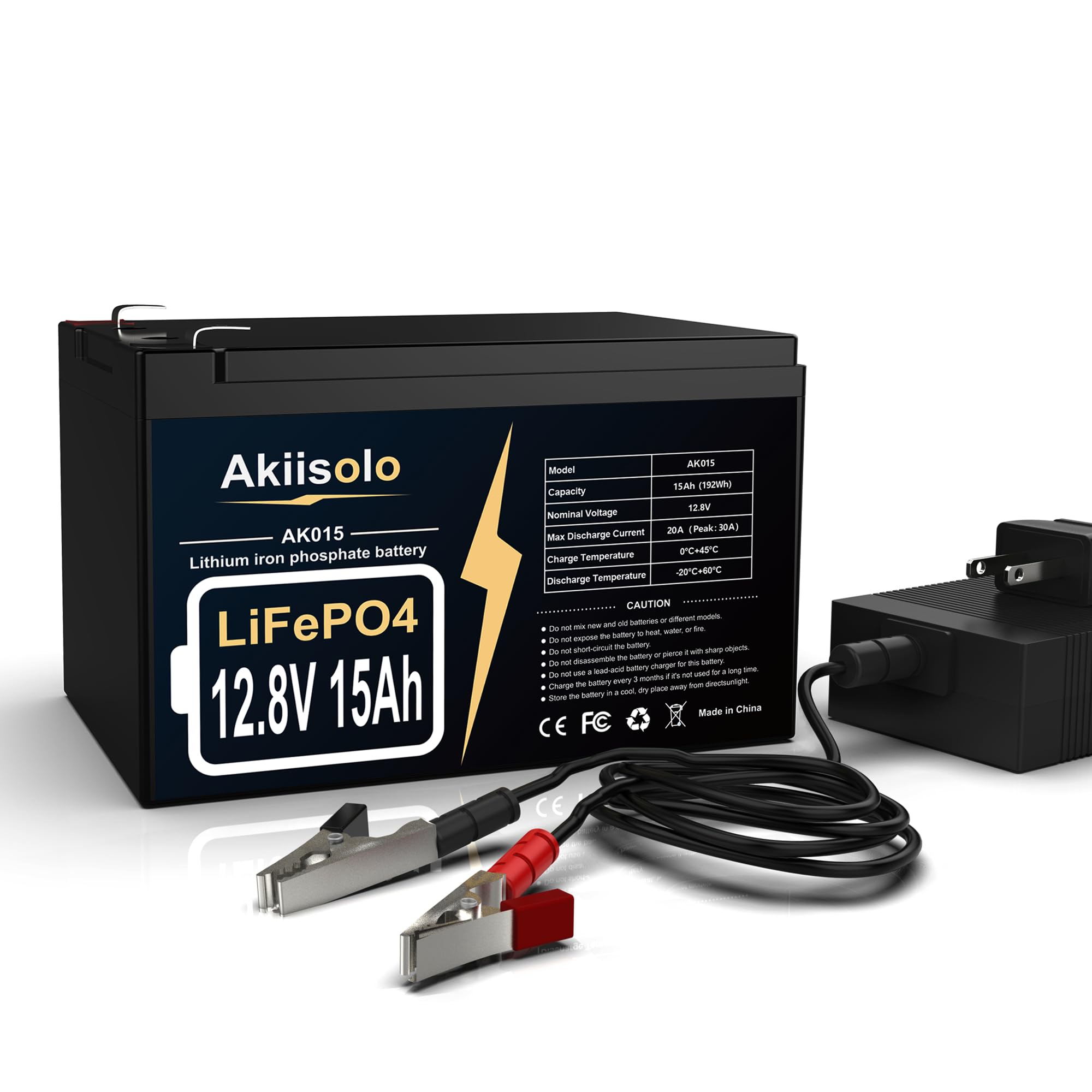 12V 15Ah Lithium Battery LiFePO4 Deep Cycle Battery, Up to 8000+ Cycles Rechargeable Batteries With Charger, 12 Volt Lithium Battery for Fish Finder, Power Wheels, Mobility Scooter, Lighting and More