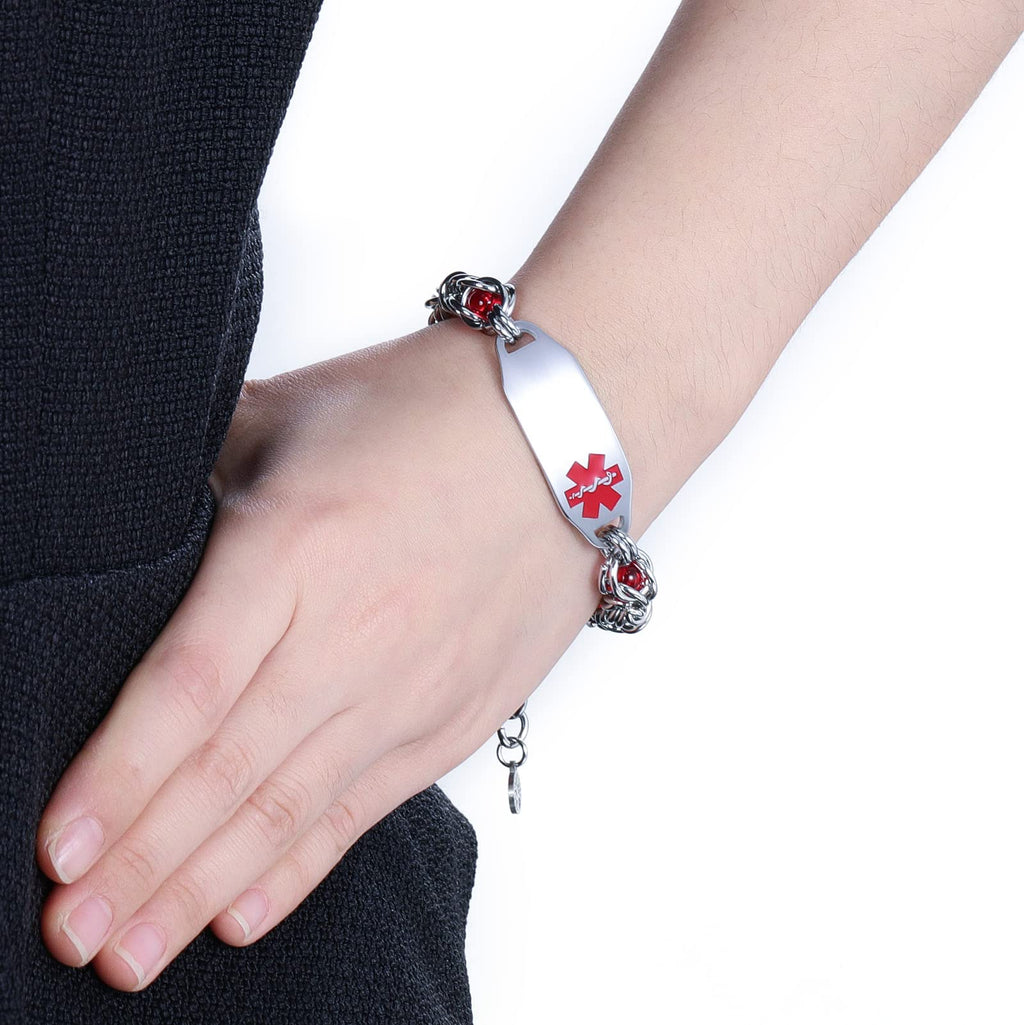 JFJEWER Medical Alert Bracelets for Women Free Engraving, Personalized Customizable ID Bracelet with Fashion Charm, Stainless Steel Emergency Medical Bracelets for Women - Style 1