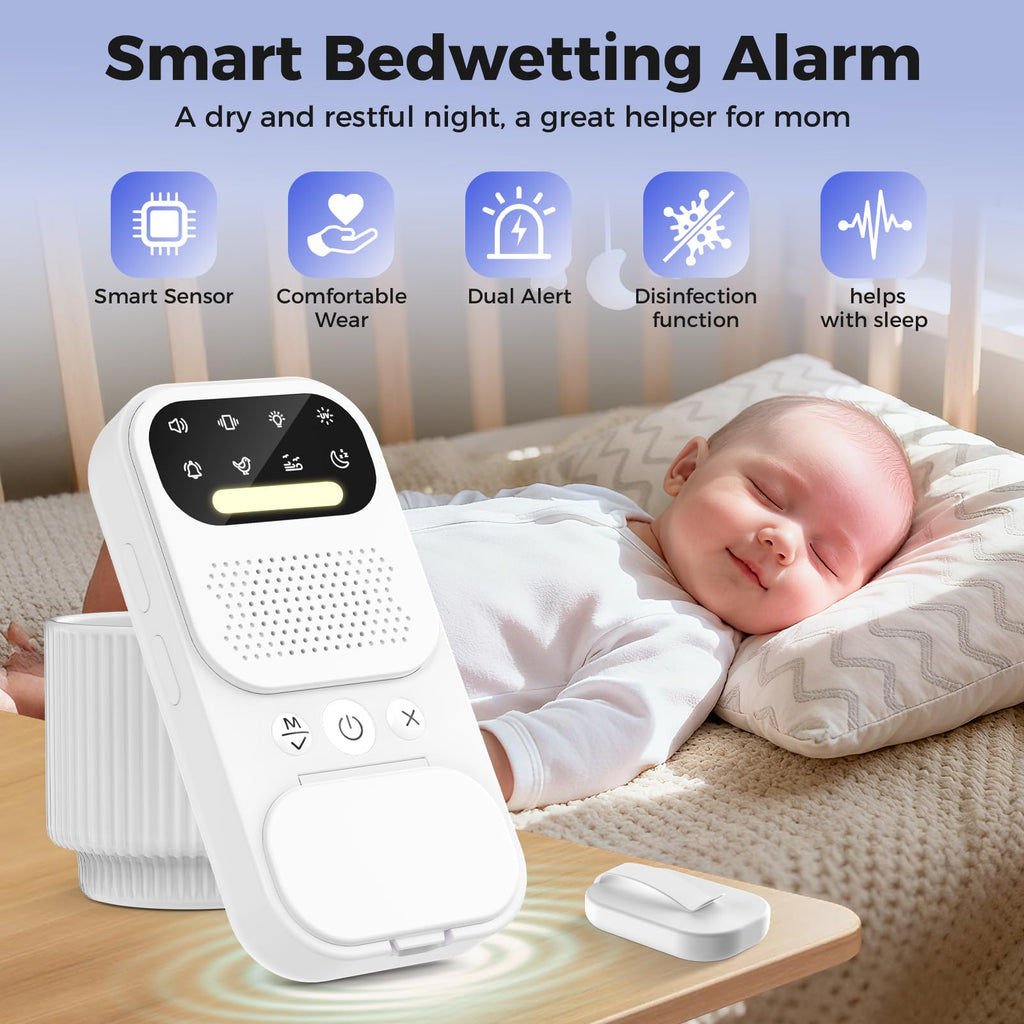 Wireless Smart Bed wetting Alarm - Suitable for Boys, Girls, and Older Kids. with UV Mode, Night Light, Sound/Vibration, High Sensitivity Sensor.for Nighttime bedwetting Training.