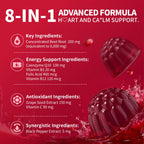 M inch Beet Root Gummies, Blood* Pressure Support & Nitric Oxide Booster, 8-in-1 Wellness Formula with Grape Seed, Coq10, Folic Acid, Vitamin C, B3 & B12, Sugar Free, Vegan, Pomegranate Flavor, 2 Pack