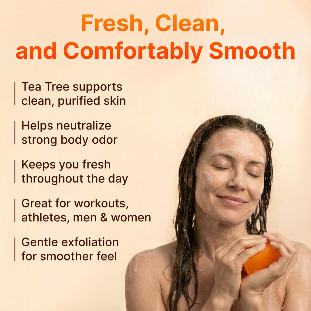 BIOXI Persimmon & Tea Tree Oil Deodorizer Soap Bar Odor Control & Gentle Exfoliation Body Wash for Mature or Aging Skin Korean Cold-Pressed Formula with Chamomile, Aloe Vera & Coconut Oil - 2 Pack