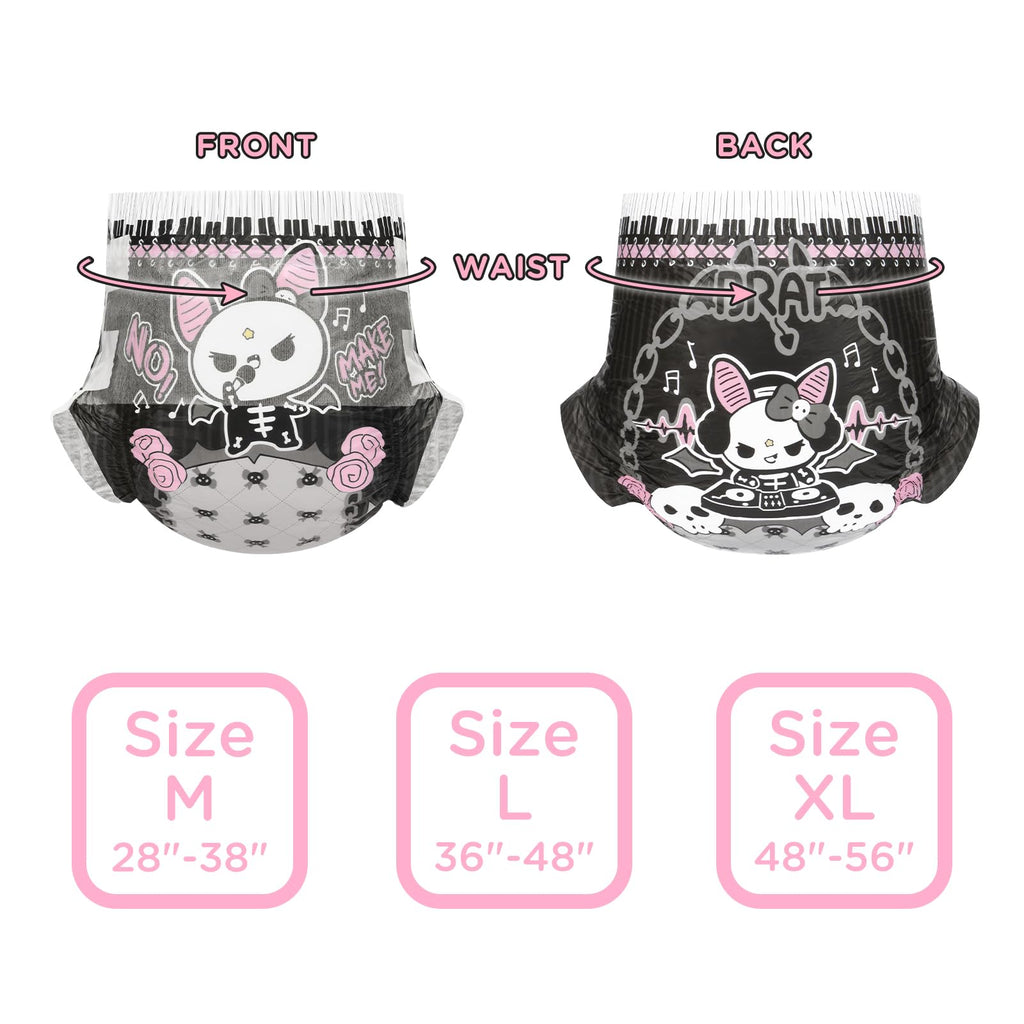 Littleforbig Ultra Absorbent 7000 mL Adult Printed Diaper 10 Pieces - Goth Brat (Large 36"-48")