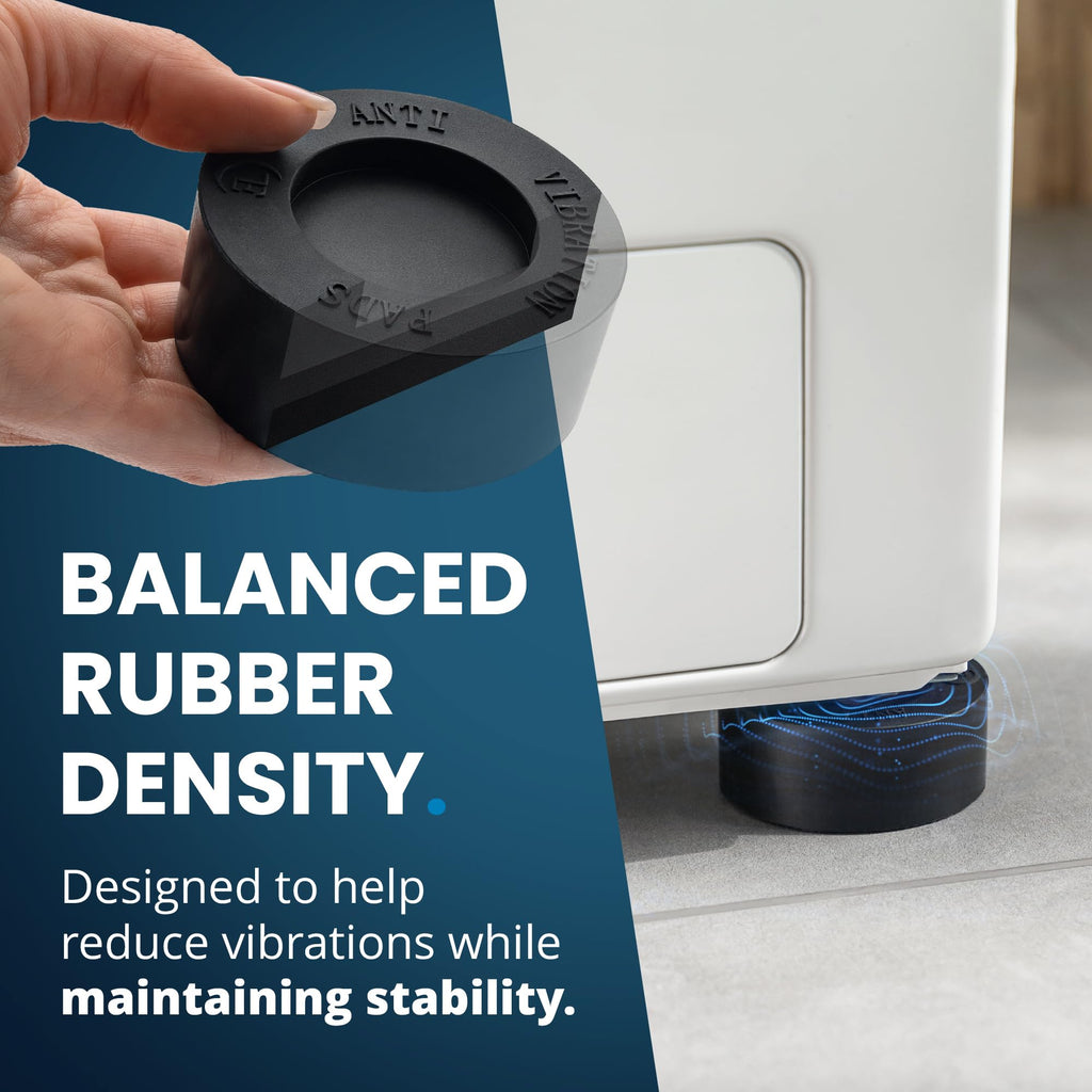 Anti Vibration Pads for Washing Machine with Tank Tread Grip - 4 Pack + Level - Fits Most Round Feet up to 1.75” - Stops Washer Dryer from Moving - Rubber Antivibration Stabilizer for Leveling Washer