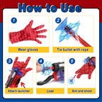 3 Sets Spider Web Shooters Halloween Party Favors Decorations for Kids Wrist Launcher Toys with Hero Gloves Auto Resetting Boards Spider Cape and Mask Cosplay Costume for Kids Birthday Party