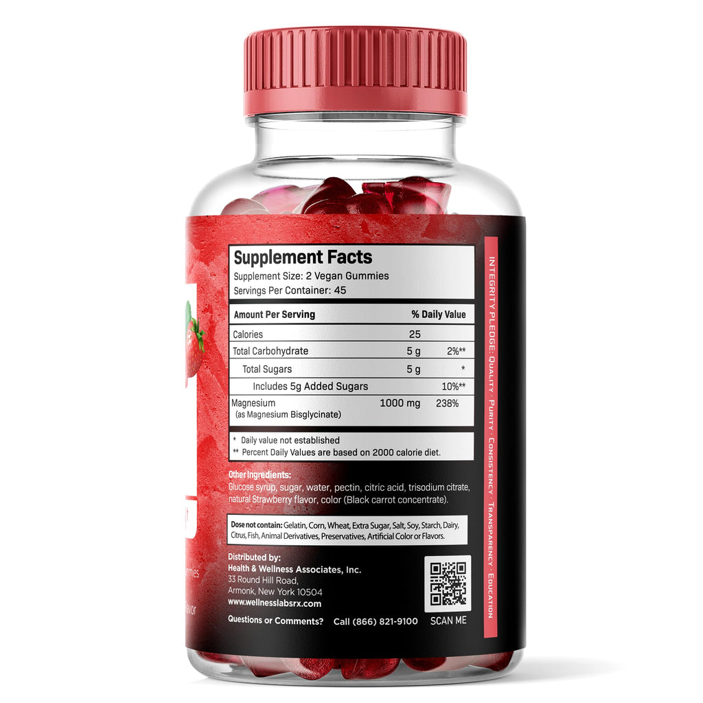 Magnesium Glycinate Gummies, 1000 mg - Magnesium Supplement to Support Relaxation, Heart Health - Chewable Calm Magnesio Gummies for Adults, Glicinato De Magnesio - Strawberry Flavor - Pack of 2
