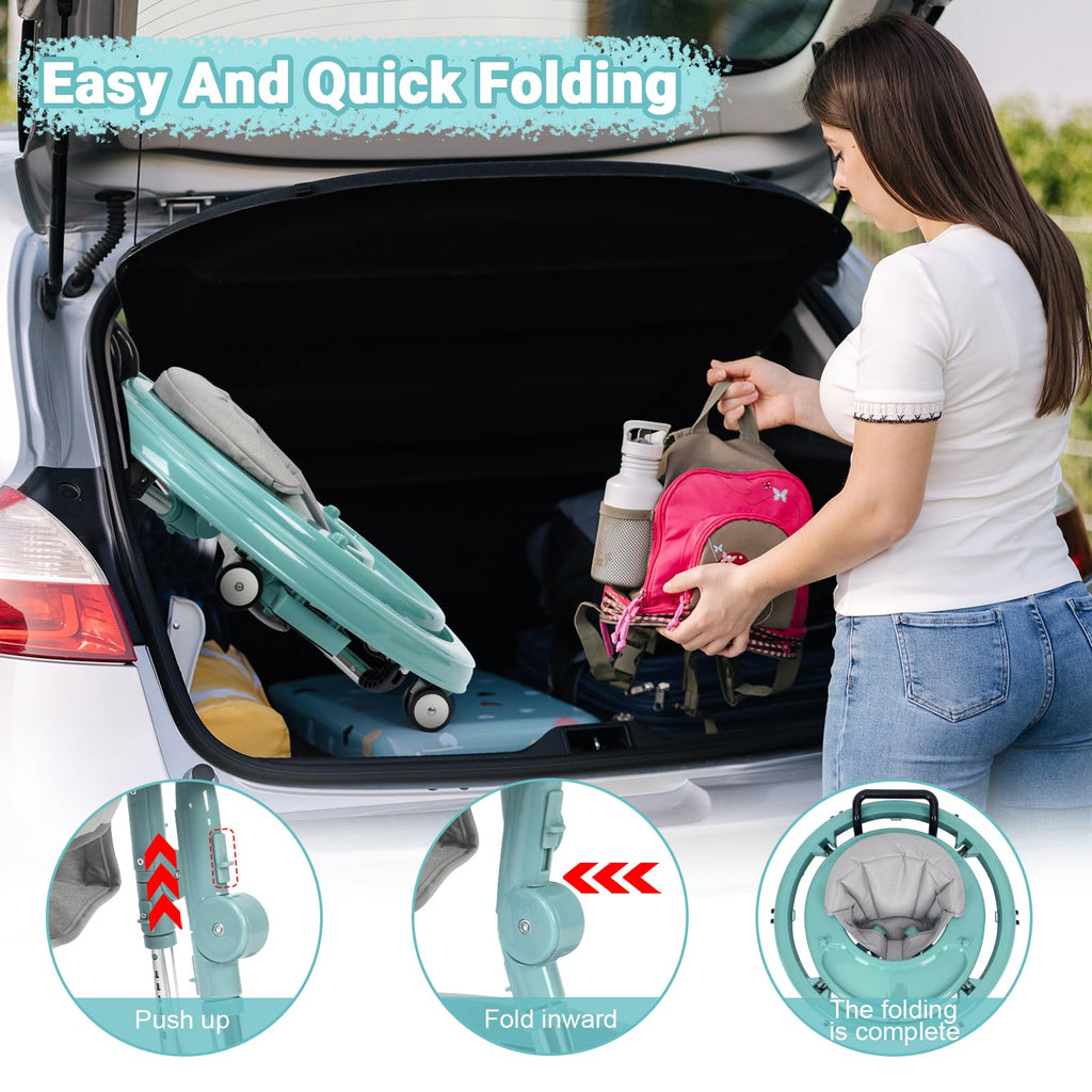 HolyBase Music and Lights Baby Walker Foldable with 9 Adjustable Heights, Baby Walker with Wheels Portable, Infant Toddler Walker for Baby Boy Girls 6-18 Months