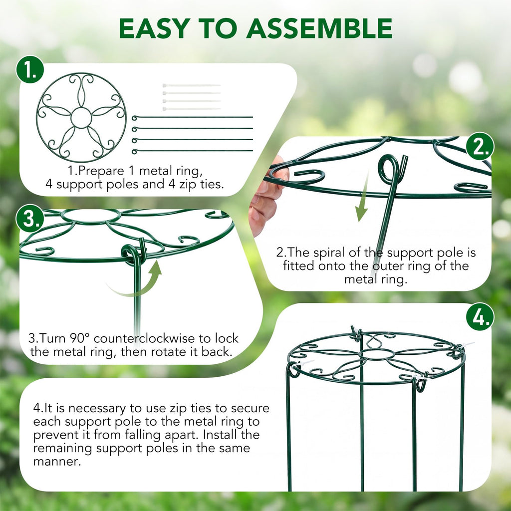 6 Pack 16 x 24 Inch Peony Cages and Supports, 16" D x 24" H Grow Through Plant Support Grid Brace for Outdoor Plants Flower, Metal Peony Stake Peony Ring Hoops Frame Support for Rose Tomato Vegetables