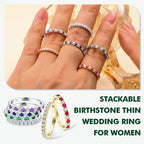RANDES Sapphire and Cubic Zirconia Rings for Women 925 Sterling Silver Sapphire Band Ring September Birthstone Stackable Rings Half Eternity Wedding Bands Size 6