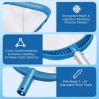 SORSWEET Professional Pool Skimmer Net 6 Feet with 6 Aluminum Poles - Fine Mesh for Fast Debris Removal - Ideal Pool Nets for Cleaning Ponds, Spas, and Hot Tubs - Efficient Pool Maintenance
