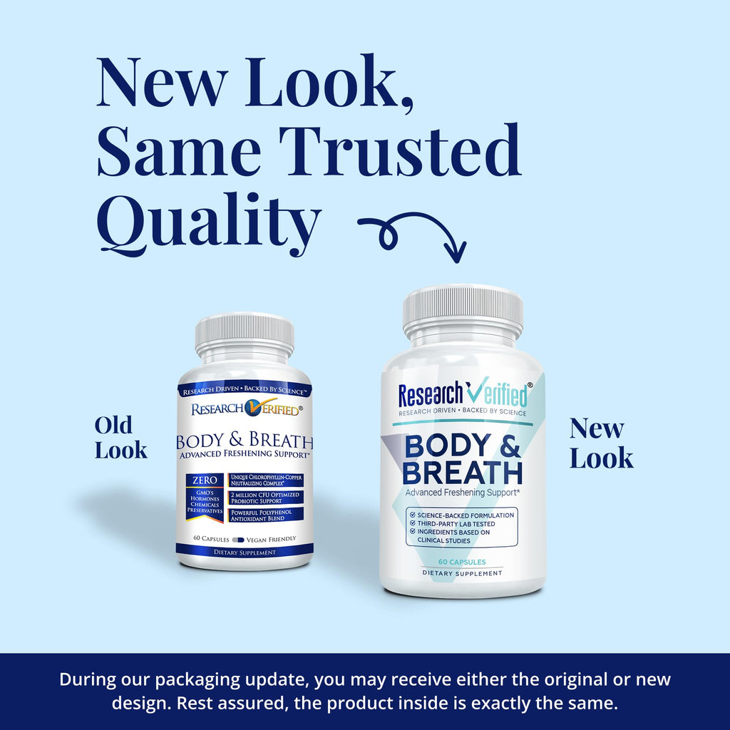 Research Verified Body & Breath Natural Deodorant & Freshener - Bad Breath & Body Odor Supplement - 60 Capsules (1 Month Supply)
