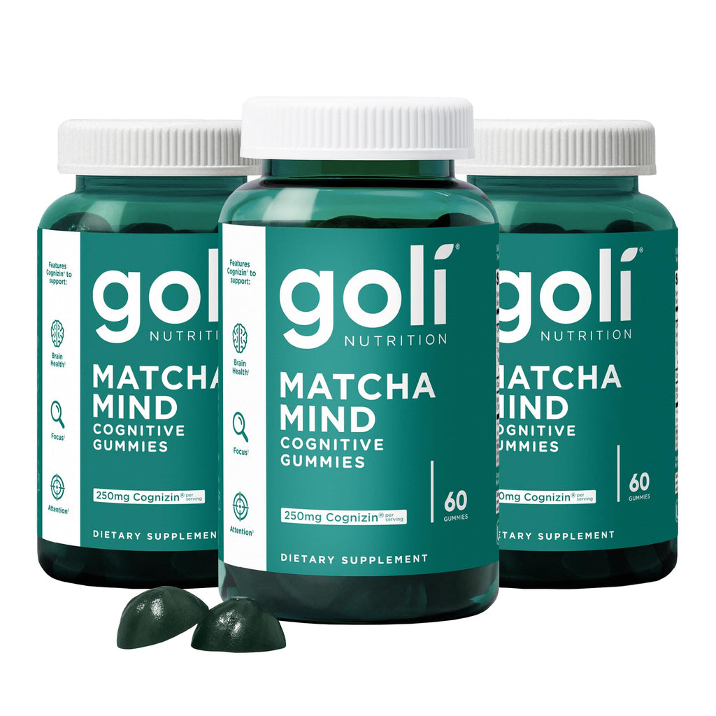 Goli Matcha Mind Gummies - 180 Count - Green Tea Leaves Powder with Cognizin for Focus, Attention and Brain Health, Vegan, Non-GMO, Gluten-Free & Gelatin Free.