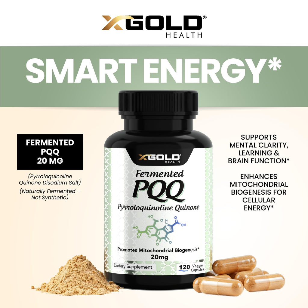 Fermented PQQ 20mg Supplement – Pyrroloquinoline Quinone for Mitochondrial Support, Cellular Energy Production, Brain Health, Memory, Focus & Healthy Aging, Vegan Non-GMO, 120 Capsules