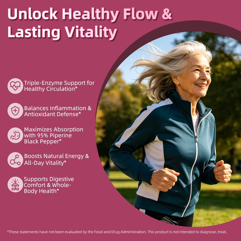 Nattokinase Supplement 12,000 FU - Systemic Enzymes Complex with Serrapeptase, Lumbrokinase & CoQ10 - Supports Cardiovascular Health, Blood Flow & Circulation - 120 Non-GMO Vegetarian Capsules