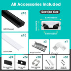 hunhun 10-Pack 6.6ft/2Meter U Shape Black LED Aluminum Channel System with Milky Cover, End Caps and Mounting Clips, Aluminum Channel Profile for LED Strip Light Diffuser Installations (10pack*6.6ft)