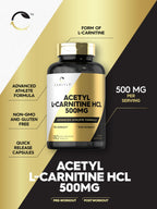 Carlyle Acetyl L-Carnitine HCL Supplement | 500mg Capsules | 180 Count | Advanced Athlete Formula | Non-GMO & Gluten Free