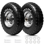 Storystore 2-Pack 4.10/3.50-4 Tire and Wheel - 10 Inch Solid Rubber Tire Wheels with 5/8" Bearings, 2.2" Offset Hub for Hand Truck, Trolley Dolly, Garden Cart and Wheelbarrow