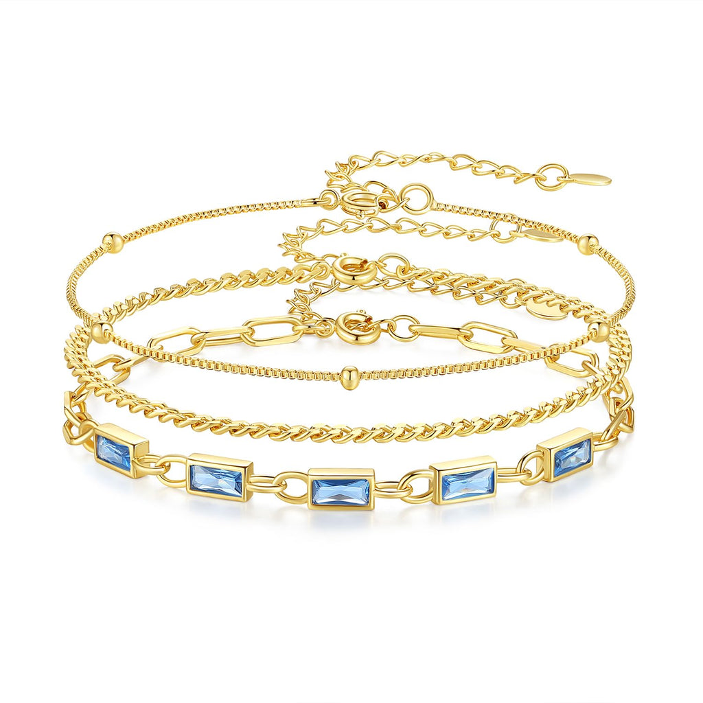 GexTyde Gold Birthstone Bracelet for Women, 18K Gold Plated Layered Jewelry Bracelet Set, Womens Dainty Stackable Bracelets Link Paperclip Chain Valentines Day Gift for Wife Her