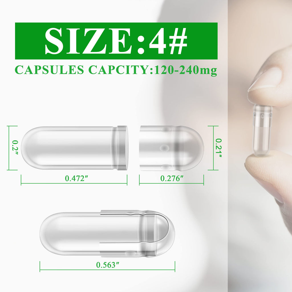 wananfu Size 4 Empty Capsules Vegetarian (1000 Count), Clear Fillable Veggie Pill Capsules Size 4 for Making Your Own Supplements