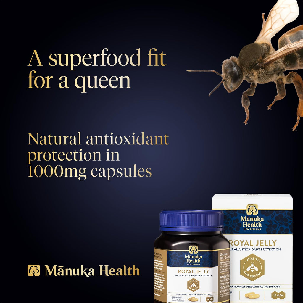 Manuka Health Royal Jelly Capsules, 1000mg NET - 180 Count (3-Month Supply) - Traditional Anti Aging Supplement from New Zealand