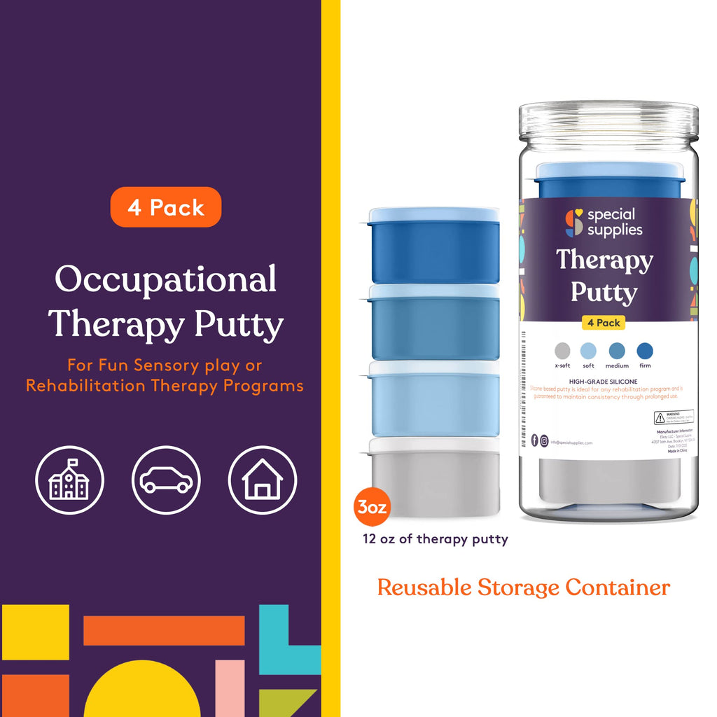 Special Supplies Therapy Putty for Kids and Adults - Resistive Hand Exercise Stress Relief Therapy Putty Kit, Set of 4 Strengths, Three Ounces of Each Putty (Ocean Colors)