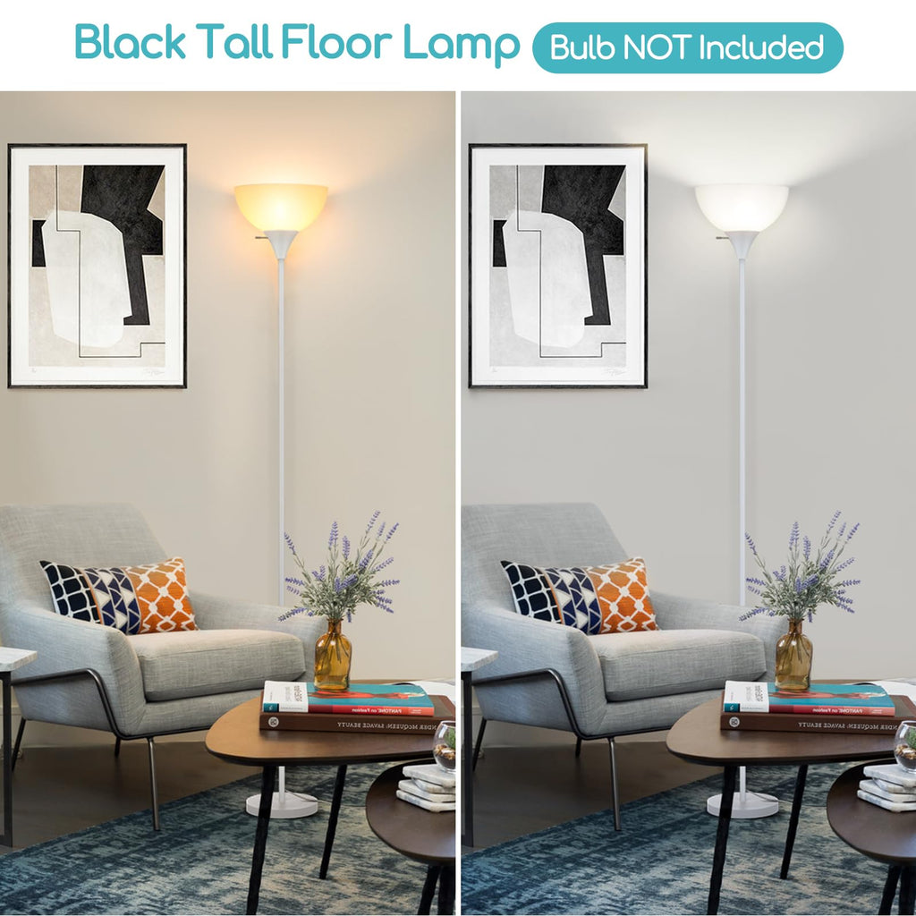 Coucrek Floor Lamp, LED Standing Lamps with White Plastic Shade, Corner Floor Lights for Living Room Bedroom, Rotary Switch, Bulb not Included, White