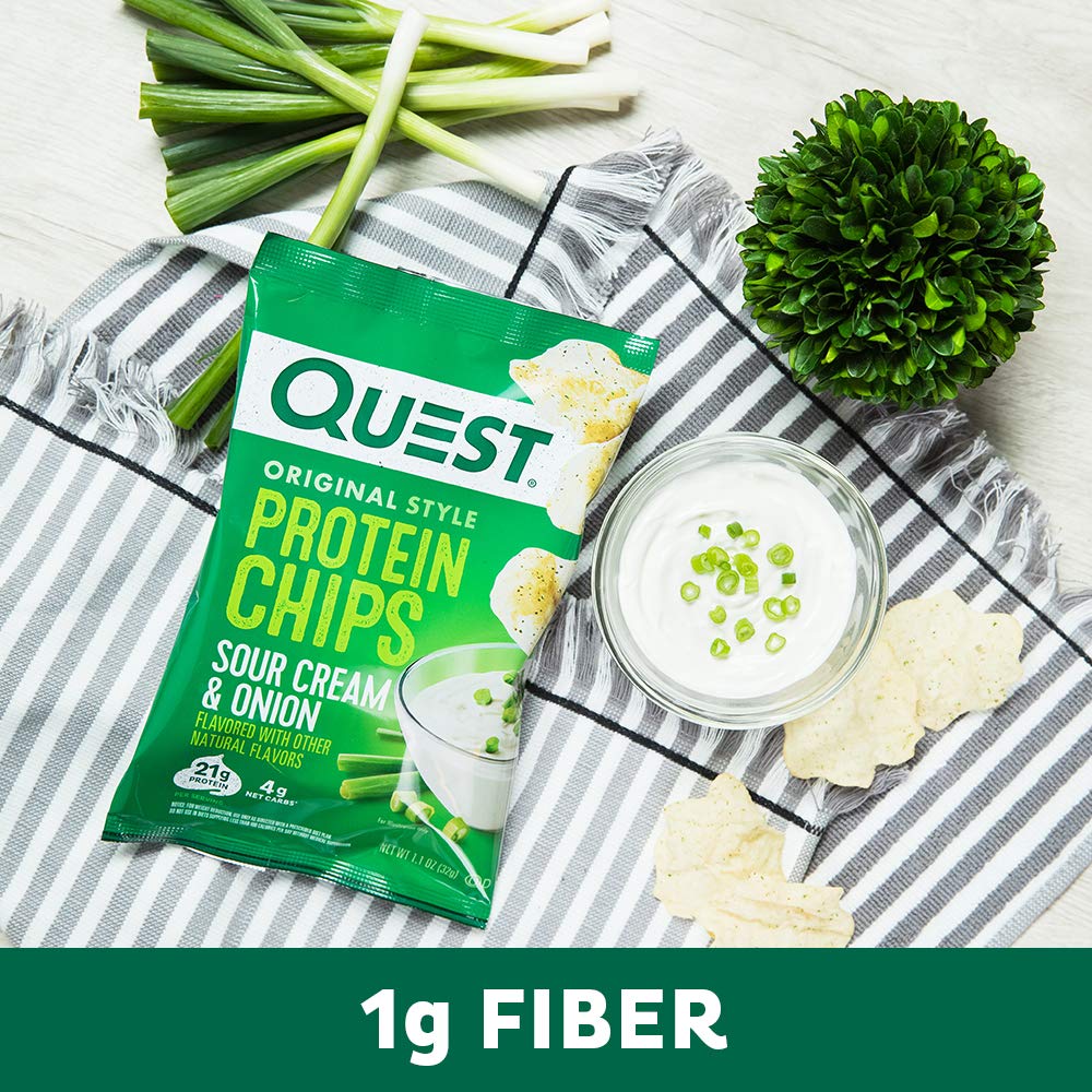 Quest Nutrition Protein Chips, Sour Cream & Onion, 21g Protein, 3g Net Carbs, 130 Cals, 1.1 oz Bag, 1 Count, High Protein, Low Carb, Gluten Free, Soy Free, Potato Free (Pack of 2)