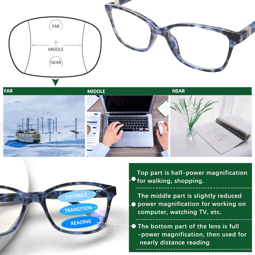 STASTEND 4 Pack Progressive Multifocus Reading Glasses for Women Men Spring Hinge Blue Light Blocking Readers (Multicolor-1, 1.75, x)