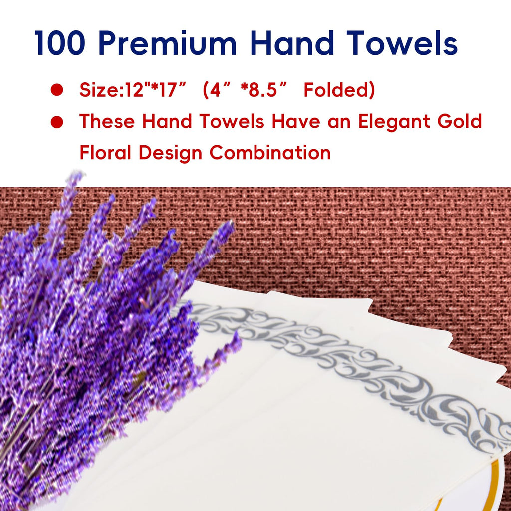 JOLLY CHEF 100 Disposable Hand Towels, Soft and Absorbent Linen Feel Dinner Napkin, Elegant Decorative Paper Guest Towels for Kitchen, Bathroom, Weddings, Parties, Silver and White