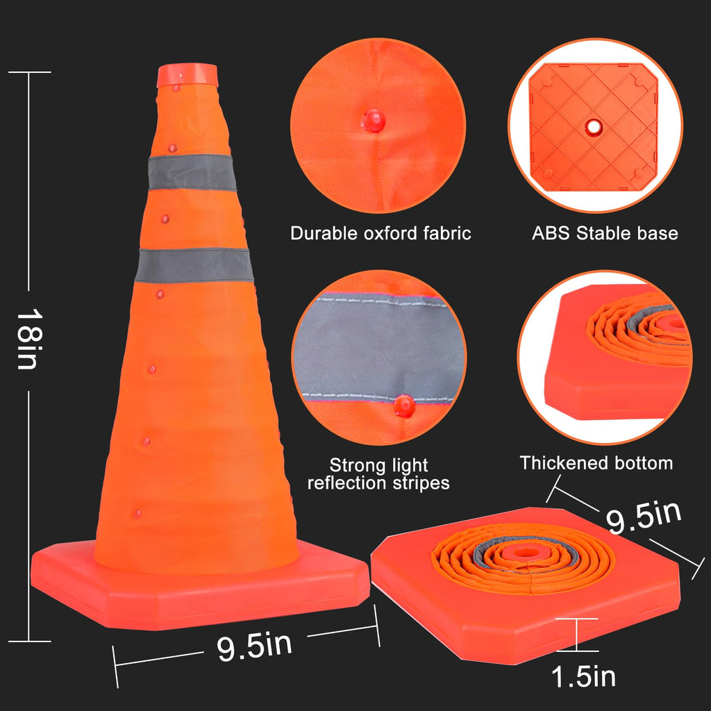 TENKAIWICK 18 Inch 6 Pack Traffic Cones,Collapsible Safety Cones,Multi Purpose Pop-up Cones with Reflective Collar,Orange Cones for Parking lot, Driveway, Driving Training etc