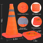 TENKAIWICK 18 Inch 6 Pack Traffic Cones,Collapsible Safety Cones,Multi Purpose Pop-up Cones with Reflective Collar,Orange Cones for Parking lot, Driveway, Driving Training etc