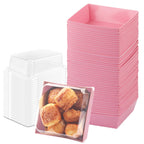 BUIYLV 50 Pack Charcuterie Boxes with Clear Lids, 4 Inches Pink Dessert Boxes To Go Disposable Mini Charcuterie Boxes for Cookie, Sandwich, Strawberry, Cupcake, Macaron, Cake Slice