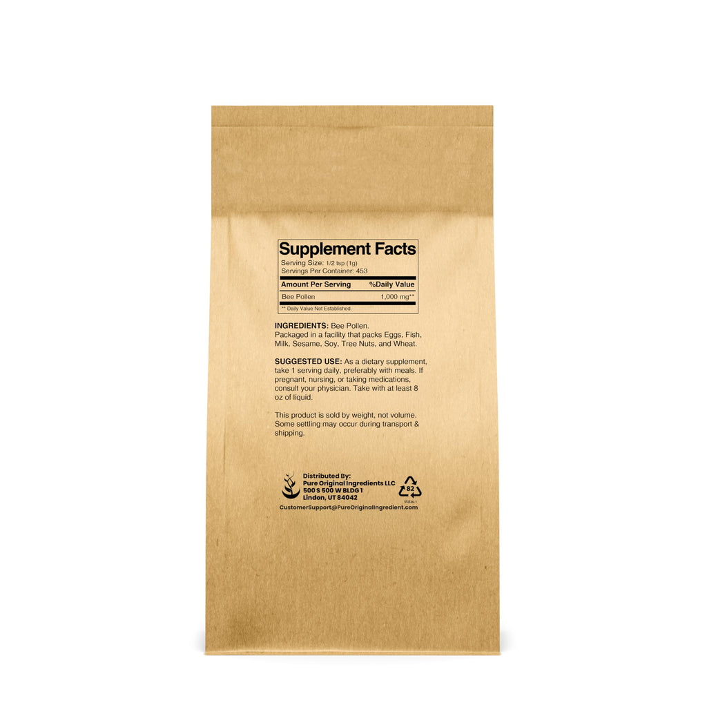 PURE ORIGINAL INGREDIENTS Bee Pollen Powder, 1 lb, No fillers, Undiluted Supplement