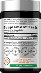 Horbäach B12 Vitamin 5000 mcg | 120 Fast Dissolve Tablets | Sublingual Methylcobalamin | Natural Berry Flavor | Vegan, Non-GMO & Gluten Free Supplement