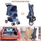 LEMY Pet Stroller,4 Wheels Dog Cat Stroller with Storage Basket&Cup Holder,Folding Dog Cat Cage Jogger Strollers for Small Medium Dogs Cats Travel,Navy Blue