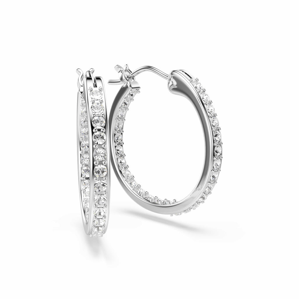 Swarovski Sommerset hoop earrings, White, Rhodium plated, One Size, Silver, Crystals