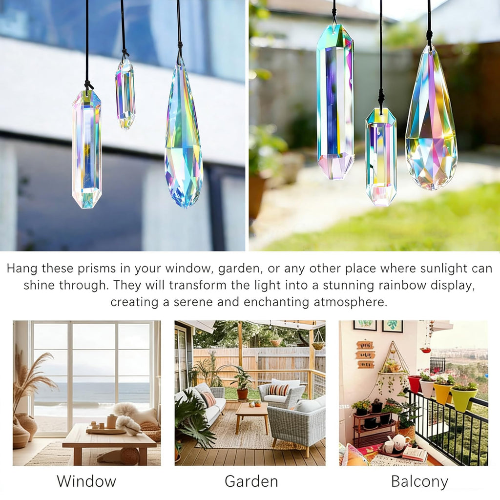 Set 3 Sun Catcher Crystal Prisms AB Colored Crystal Suncatchers for Window