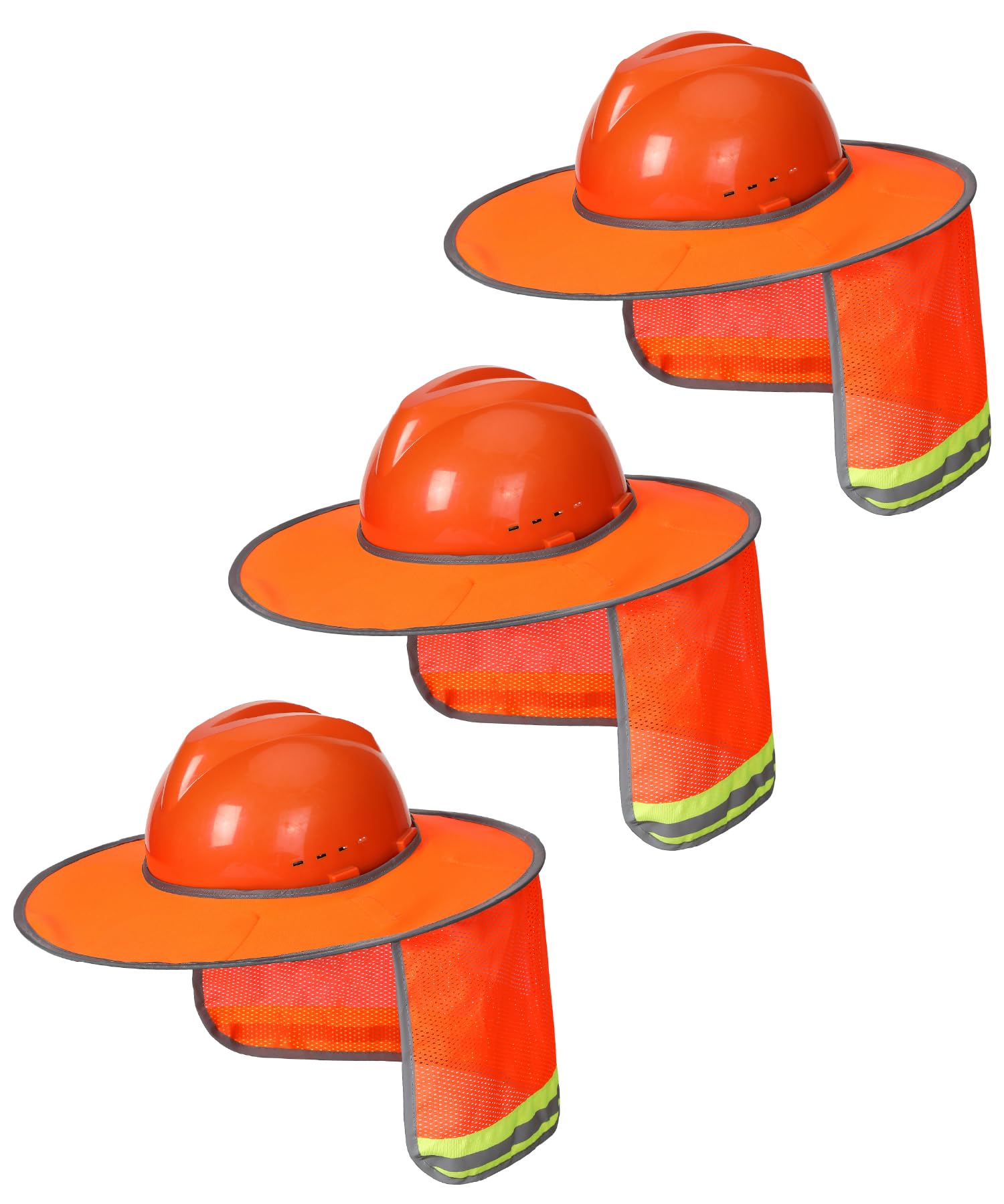 UNCO- Hard Hat Sun Shield, 3 Pack, Orange, Full & Standard Brim Mesh Sunshade High Visibility Reflective, Hard Hat Accessories