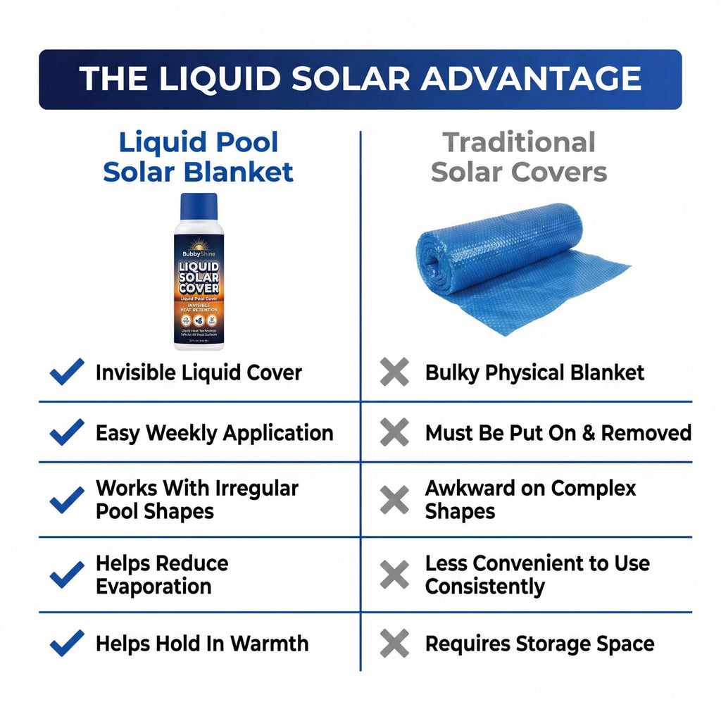 Liquid Solar Pool Cover for Inground & Above Ground Pools, 32 oz Weekly Liquid Solar Blanket for Pool, Helps Reduce Evaporation & Hold in Warmth, Invisible Pool Water Warmer, BubbyShine