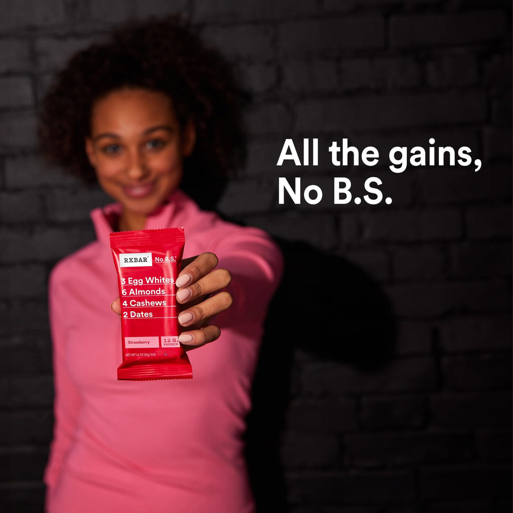 RXBAR Protein Bars, 12g Protein, Gluten Free Snacks, Strawberry, 22oz Box (12 Bars)