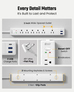 10Ft Flat Extension Cord with Multiple Outlets, Surge Protector Power Strip