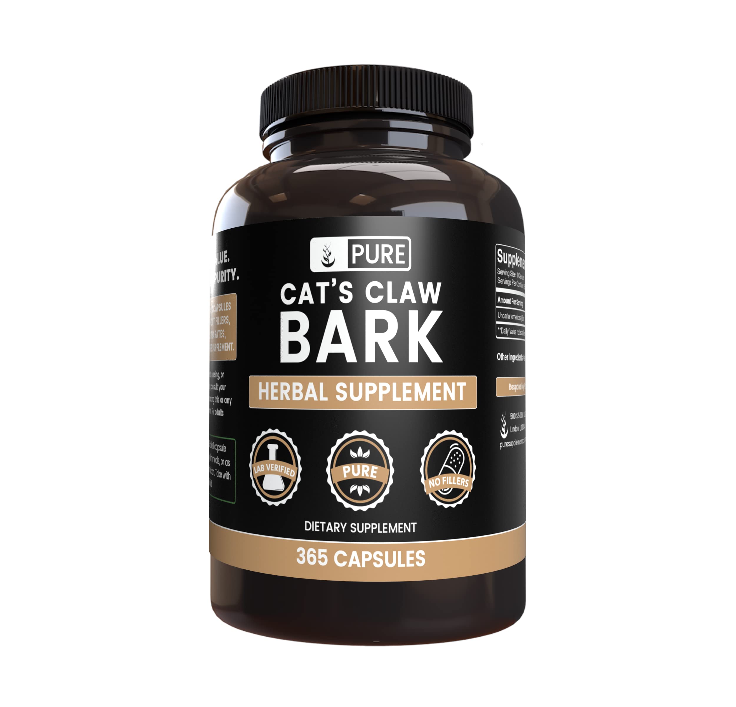 Pure Original Ingredients Cat's Claw Bark (365 Capsules) No Magnesium Or Rice Fillers, Always Pure, Lab Verified