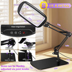 10X 30X Extra Large Magnifying Glass with Light and Stand,7-inch Lighted Magnifier,5 Color Modes Stepless Dimmable,Rectangle Hands-Free Magnifying Glass Desk Lamp for Reading Craft Hobby Close Work