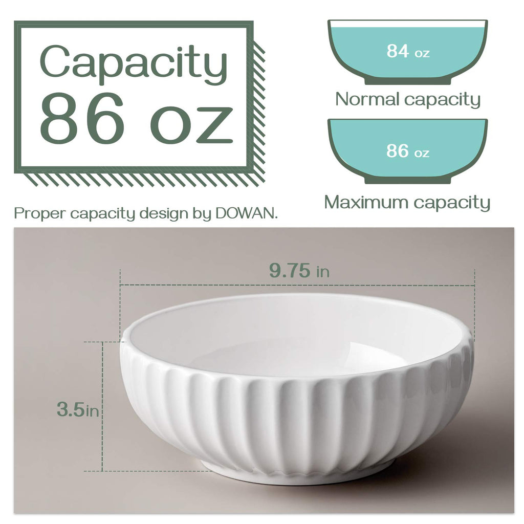 DOWAN 9.8'' Serving Bowls, 86 oz Large Salad Bowl, Ceramic Serving Dishes, Set of 2, Pumpkin Shape for Christmas, Entertaining, Party, Kitchen, Dinner, Banquet, Housewarming Gift, White
