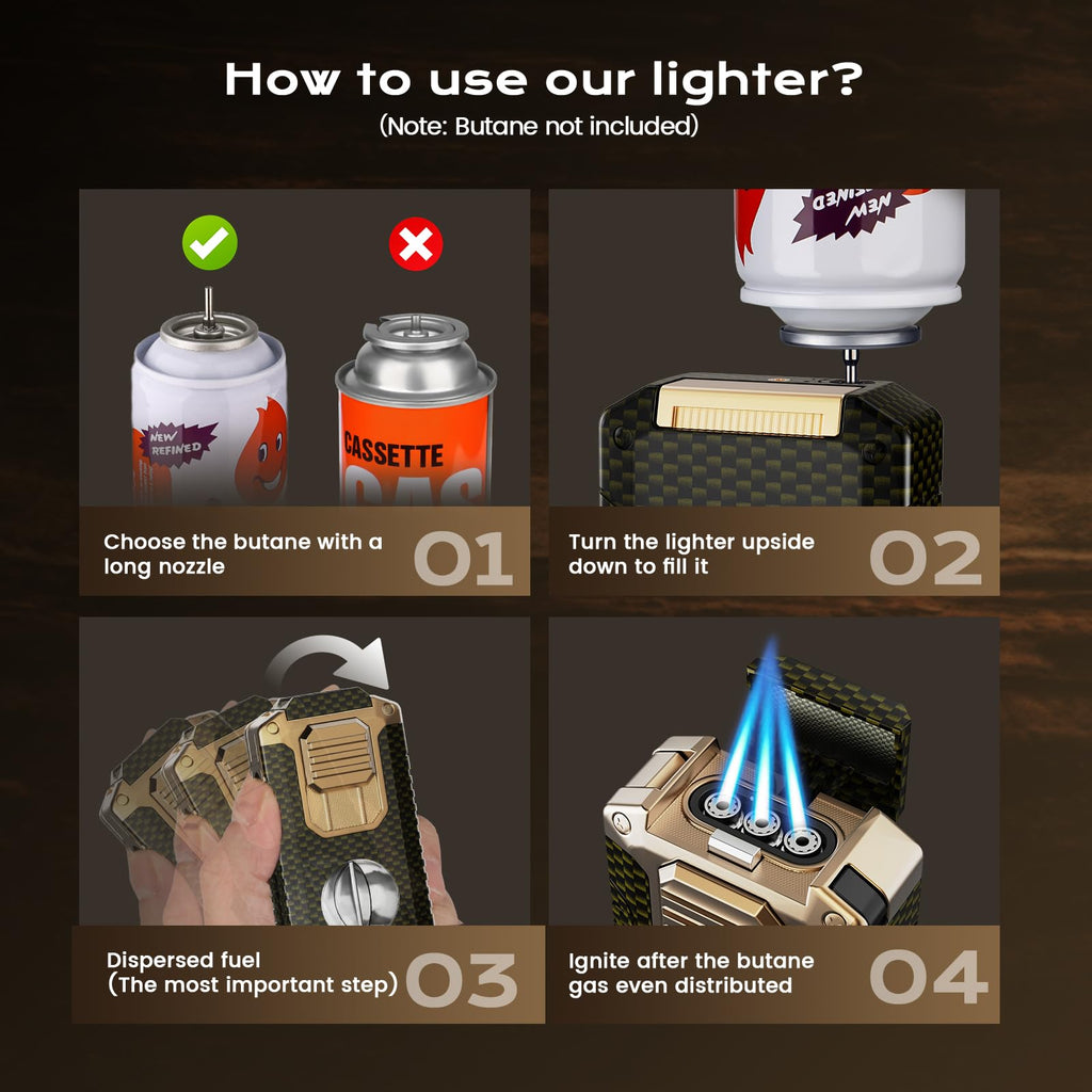 5-in-1 Torch Lighter with Cutter, Punch, Holder, Draw Enhancer, and Triple Windproof Jet Flames, Refillable Butane Lighters with Gift Box, Multi-Function Lighter Accessories, Cool Lighters for Men