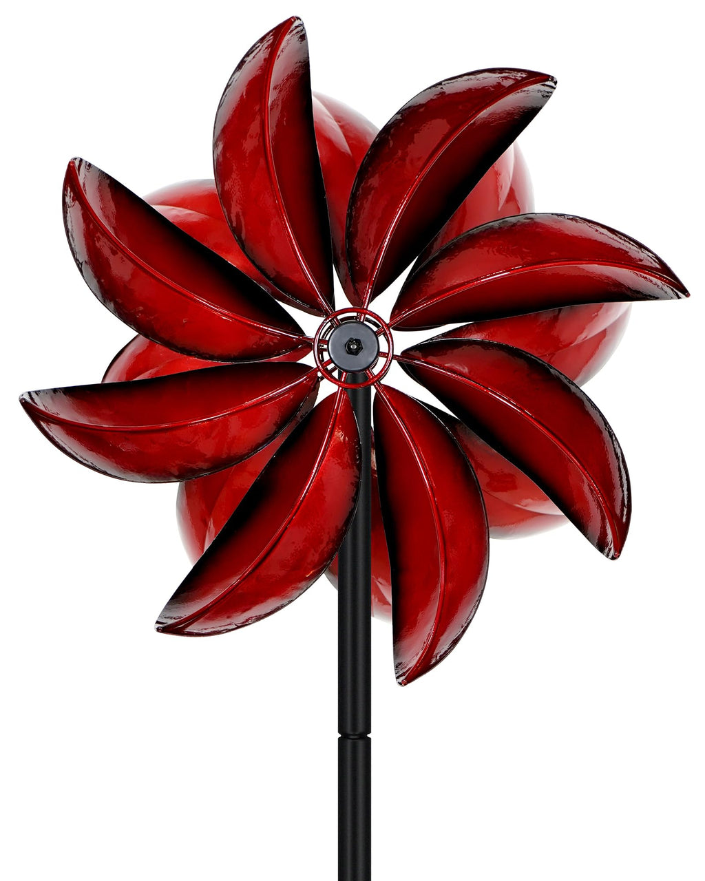 Cyan Oasis Wind Spinners Outdoor - Red Metal Windmill with Stake for Yard and Garden, Kinetic Wind Sculptures & Spinners, Gift Decor Ideas for Garden Lovers (12" W x 70" H)